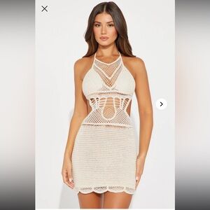 NEW! Crochet Halter Mini Dress in Cream
Size small